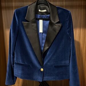 Alice + Olivia Midnight Blue Velvet Blazer with Black Lapel